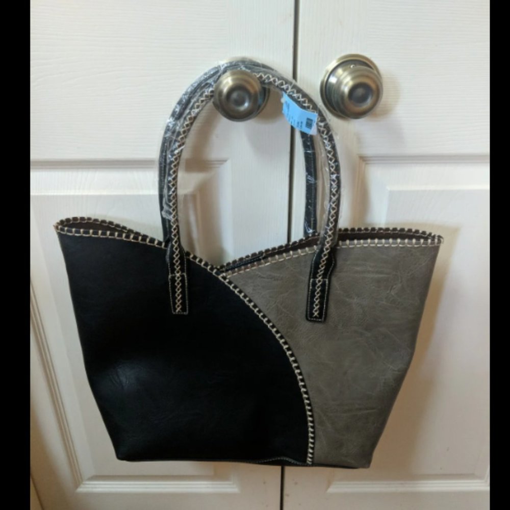 Vegan Tote 2 in 1 Faux Leather Stitched Shoulder bag Hobo Tote